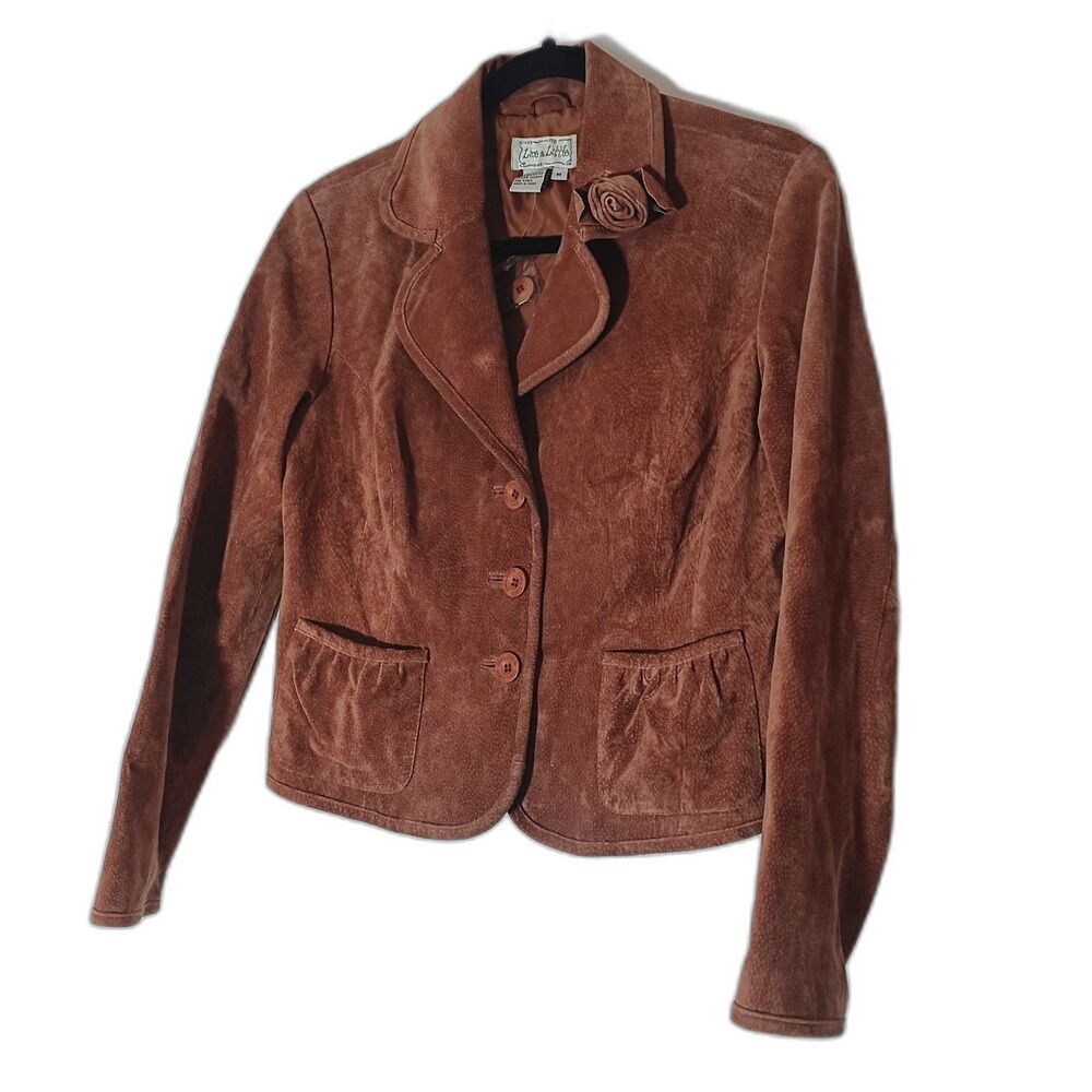 VTG 90 Live A Little Blazer Women Blazer M Y2K Brown Leather Boho Retro 70 Style